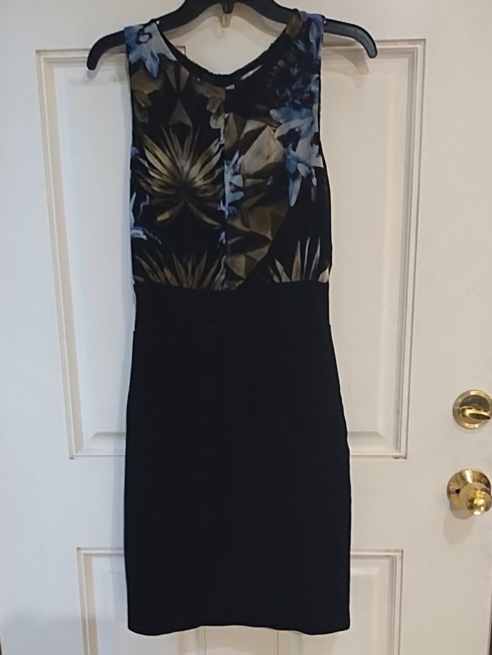 Mango Black Dress with Blue & Olive Floral Bodice